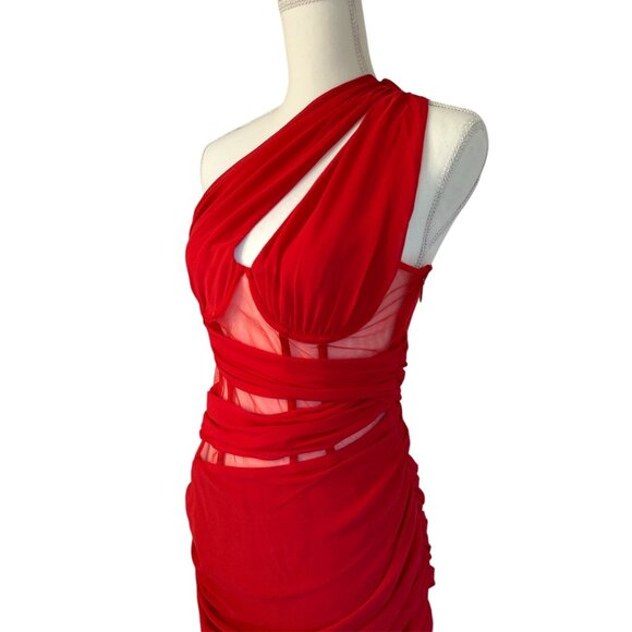 NBD Christian Gown in Red Medium New Womens Long Maxi one shoulder formal Dress - Picture 8 of 10